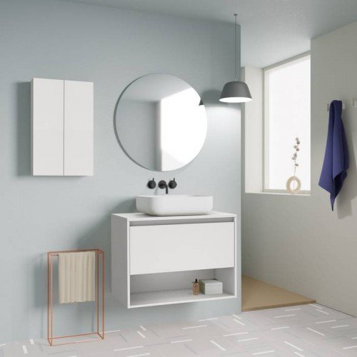 Mueble de baño lavabo visto blanco brillo Niwa top Amizuva